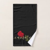 Red Rose on Black and Gold Monogramed Bad Handdoek (Handdoek)