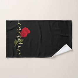 Red Rose on Black and Gold Monogramed Bad Handdoek