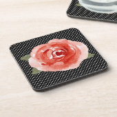 Red Rose on Black and White Polka Dot Bier Onderzetter (Linkerzijde)