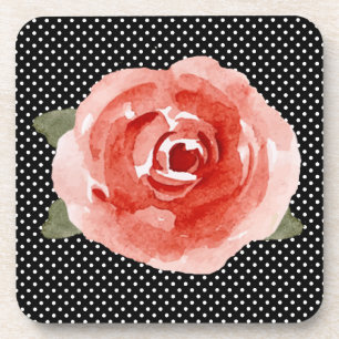 Red Rose on Black and White Polka Dot Bier Onderzetter
