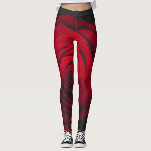 Red rose on black background vintage effect leggings (Voorkant)