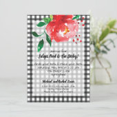Red Rose on Black Check KY Derby Party Invitations (Staand voorkant)