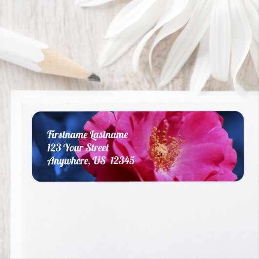 Red Rose on Blue Tint Flower Address Etiket (Insitu)