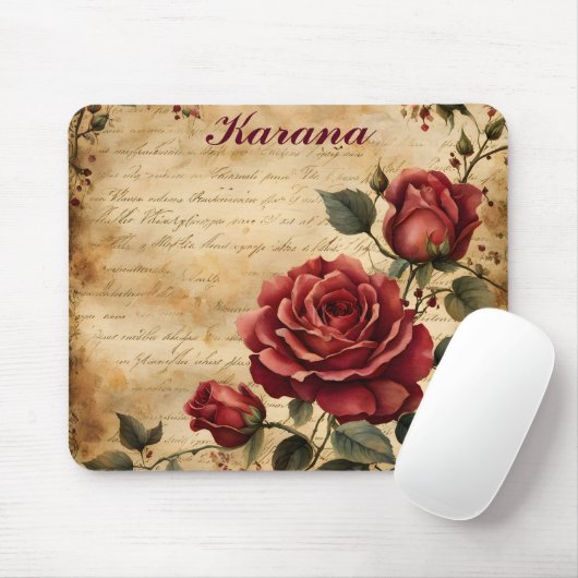 Red Rose on Old Parchment Mouse Pad Muismat (Met muis)