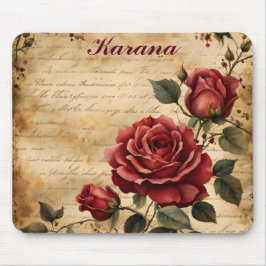 Red Rose on Old Parchment Mouse Pad Muismat