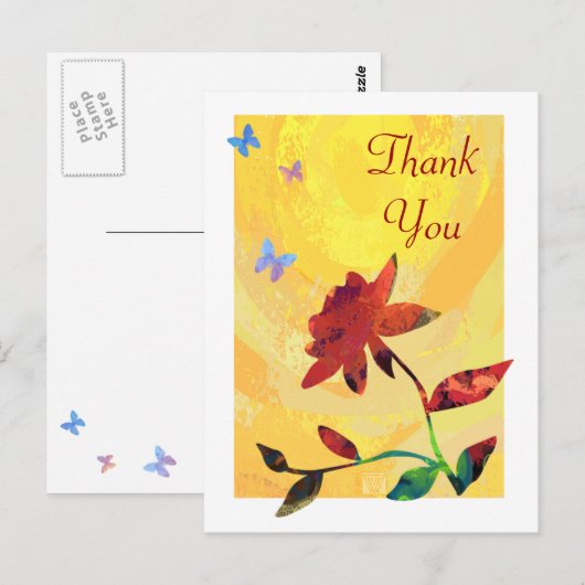 Red Rose on Yellow Briefkaart (Voorkant / Achterkant)