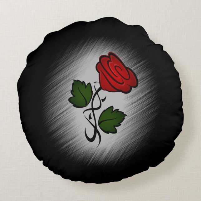 Red Rose op Black Rond Kussen (Achterkant)