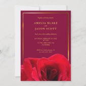 Red Rose op Deep Pink | Goud Lijst foto bruiloft Kaart (Voorkant)