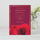 Red Rose op Deep Pink | Goud Lijst foto bruiloft Kaart (Staand voorkant)