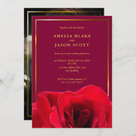 Red Rose op Deep Pink | Goud Lijst foto bruiloft Kaart