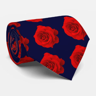 Red Rose op Donkere marine Blue Stropdas