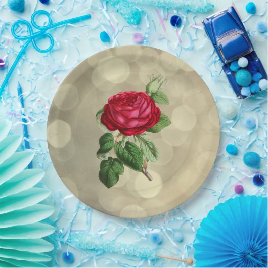 Red Rose op een Golden Bokeh Lights achtergrond Papieren Bordje (Feest)