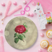 Red Rose op een Golden Bokeh Lights achtergrond Papieren Bordje (Feest)