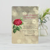 Red Rose op Golden Bokeh Lights Wedding Invite Kaart (Staand voorkant)