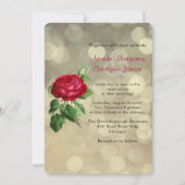 Red Rose op Golden Bokeh Lights Wedding Invite Kaart (Voorkant)
