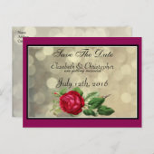 Red Rose op Golden Bokeh Wedding Save The Date Aankondigingskaart (Voorkant / Achterkant)