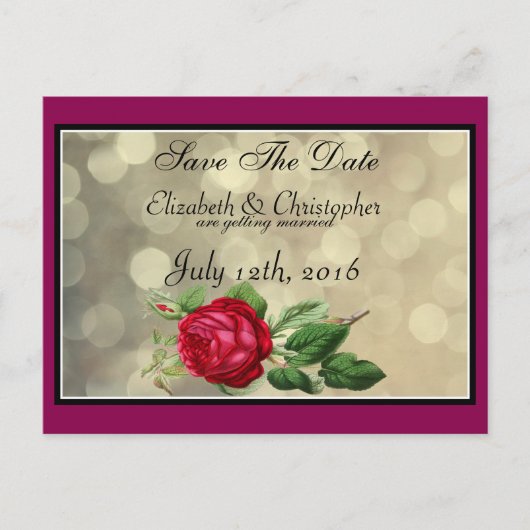 Red Rose op Golden Bokeh Wedding Save The Date Aankondigingskaart (Voorkant)