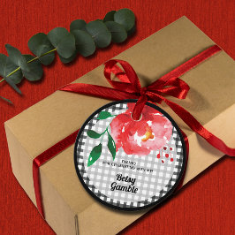 Red Rose op het Black White Gingham Vrijgezellenfe Bedankjes Labels