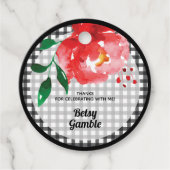 Red Rose op het Black White Gingham Vrijgezellenfe Bedankjes Labels (Voorkant)