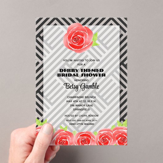 Red Rose op het Vrijgezellenfeest Stripes Derby Acryl Uitnodigingen (Insitu (Draagbaar))