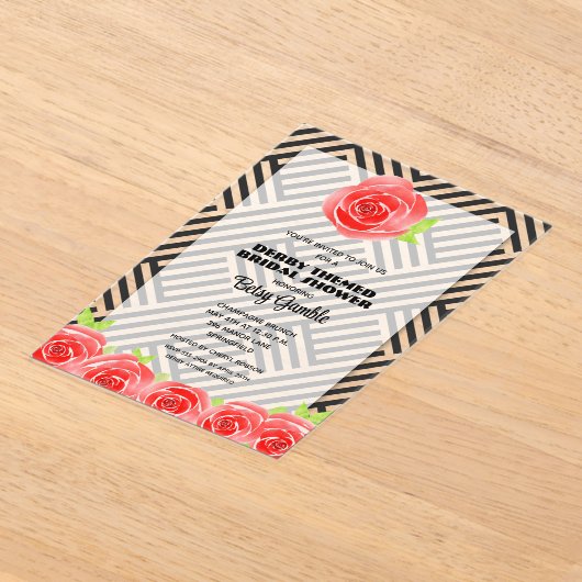 Red Rose op het Vrijgezellenfeest Stripes Derby Acryl Uitnodigingen (Laagn)