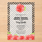 Red Rose op het Vrijgezellenfeest Stripes Derby Acryl Uitnodigingen (Voorkant)