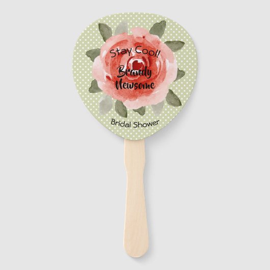 Red Rose op Polka Dots Derby Vrijgezellenfeest Handwaaier (Achterkant)