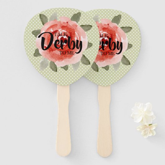 Red Rose op Polka Dots Praat Derby tegen mij Handwaaier (Voorkant en achterkant)
