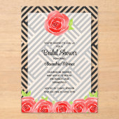 Red Rose op Stripes Vrijgezellenfeest Acryl Uitnodigingen (Voorkant)