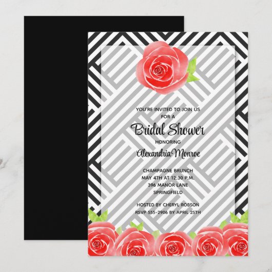 Red Rose op Stripes Vrijgezellenfeest Kaart (Voorkant / Achterkant)