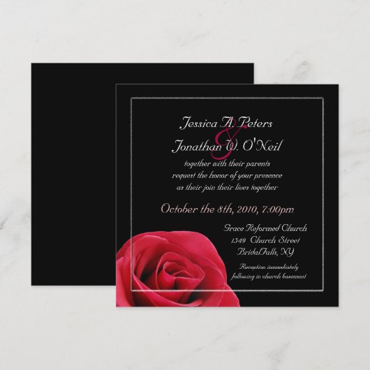 Red Rose op uitnodiging voor zwarte bruiloft (Voorkant / Achterkant)