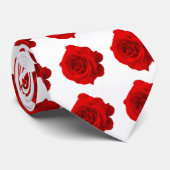 Red Rose op White Stropdas (Opgerold)