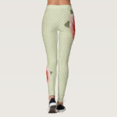 Red Rose op Witte en Limoen Stippen Leggings (Achterkant)
