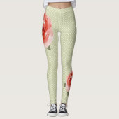Red Rose op Witte en Limoen Stippen Leggings (Voorkant)