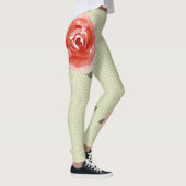 Red Rose op Witte en Limoen Stippen Leggings (Rechts)