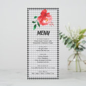 Red Rose op zwart en wit Gingham Check Derby Menu (Staand voorkant)