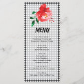 Red Rose op zwart en wit Gingham Check Derby Menu (Voorkant)