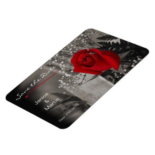 Red Rose op zwart en wit Save the Date Magneet (Linkerzijde)