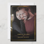 Red Rose op zwart | Goud Lijst met foto bruiloft Kaart (Achterkant)