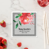 Red Rose op zwart-wit Gingham Vrijgezellenfeest Servet (Insitu)