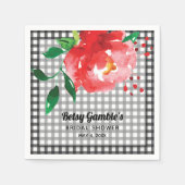 Red Rose op zwart-wit Gingham Vrijgezellenfeest Servet (Voorkant)