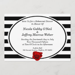 Red Rose op Zwart & Wit Stripes repetitie diner Kaart