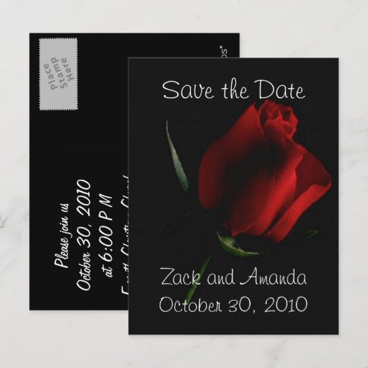 Red Rose op zwarte uitnodiging (Voorkant / Achterkant)