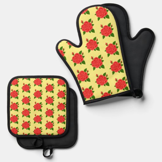 Red Rose Ovenwant & Pannenlap Set (Voorkant / Achterkant)