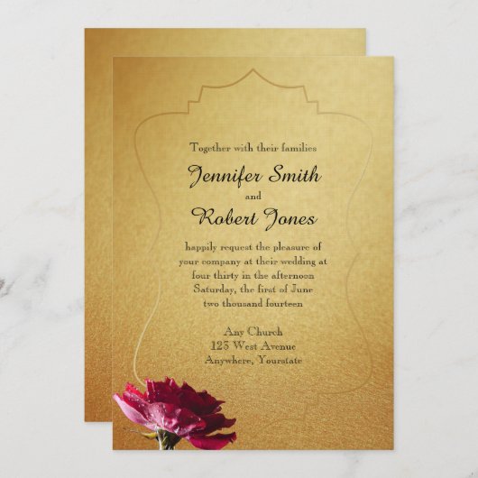 Red Rose over gouden bruiloft Kaart (Voorkant / Achterkant)