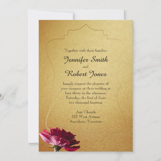 Red Rose over gouden bruiloft Kaart (Voorkant)