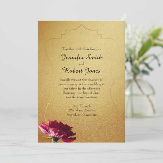 Red Rose over gouden bruiloft Kaart (Staand voorkant)