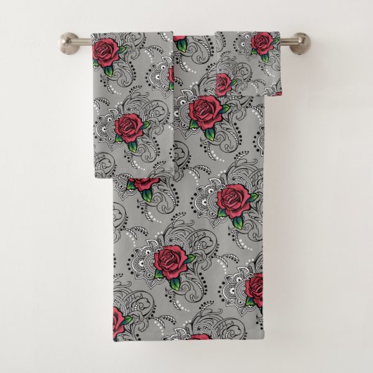 Red Rose Paisley Bad Handdoek (Insitu)
