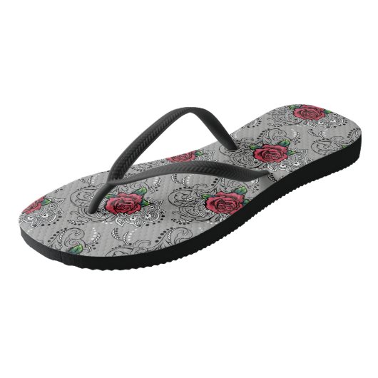 Red Rose Paisley Teenslippers (Schuin)