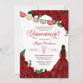 Red Rose & Papel Picado Quinceañera 15th Birthday Kaart (Voorkant)